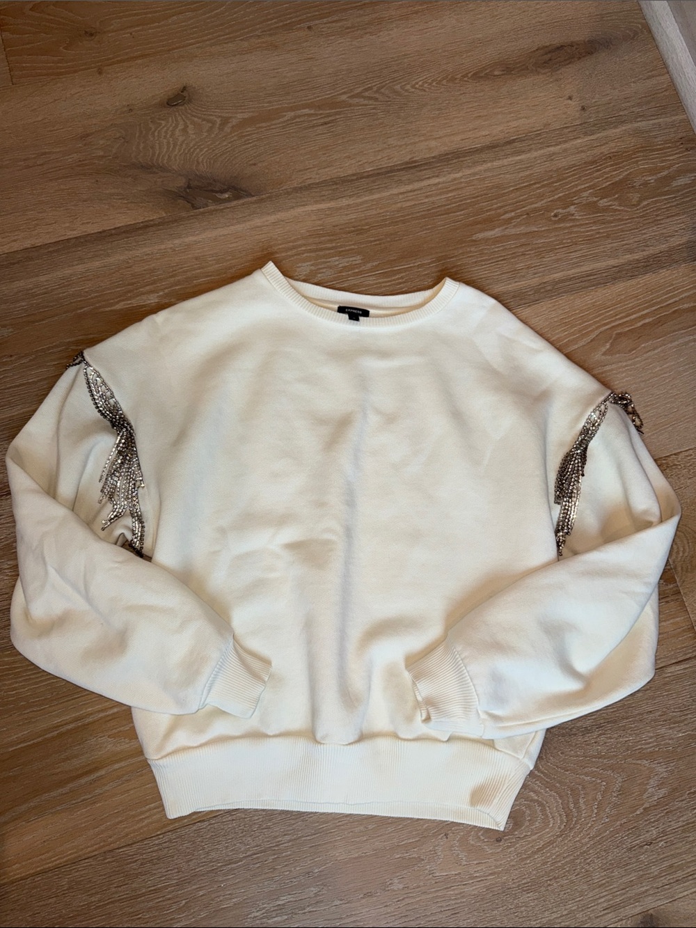 Express Cream Sweatshirt with Silver Chain Fringe western cowgirl
